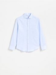 Koszula slim w pepitkę - jasnoniebieski. Niebieskie koszule Reserved, l, bez wzorów, z bawełny, bez kołnierzyka, bez ramiączek. Za 129.99 zł.