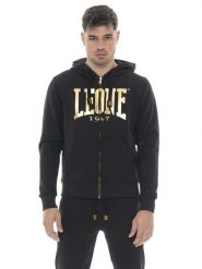 Męska zimowa bluza z kapturem zapinana na zamek z dużym złotym logo Leone 1947. Czarne bluzy z kapturem LEONE 1947 APPAREL, na zimę, m, bez wzorów, z bawełny, z kapturem. Za 353.64 zł.
