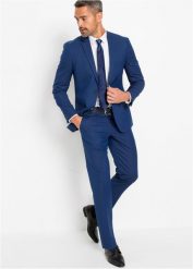 Garnitur z krawatem (3 części), Slim Fit. Niebieskie garnitury bonprix, m, bez wzorów, z elastanu. Za 589.99 zł.