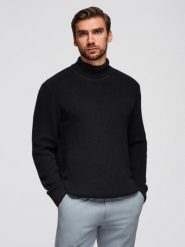 Sweter klasyczny męski z golfem z bawełny - czarny V4 - Rozmiar: S. Czarne golfy Ombre Clothing, m, bez wzorów, z bawełny, bez ramiączek. Za 189.99 zł.