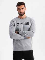 Klasyczna męska dresowa bluza z napisem – szary melanż V1 OM-SSPS-0181 OM-SSPS-0181 - XXL. Szare bluzy Ombre Clothing, l, bez wzorów, z bawełny, bez kaptura. Za 95.99 zł.