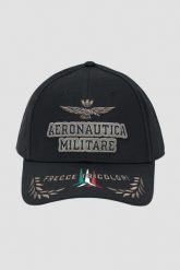 AERONAUTICA MILITARE Czarna męska czapka z daszkiem. Czarne czapki z daszkiem Aeronautica Militare, bez wzorów. W wyprzedaży za 276.99 zł.