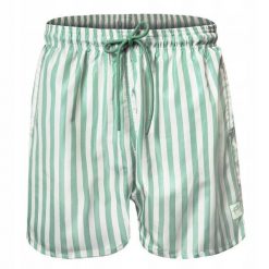 Męskie Spodenki Plażowe (Kąpielowe) - Pako Jeans - Jasnozielone w Prążek. Zielone kąpielówki Pako Jeans, l, bez wzorów, z jeansu. Za 75.00 zł.