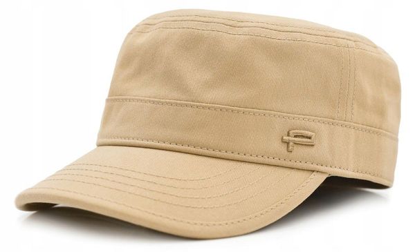 Męska Czapka, Wiosenno-Letnia - Patrolówka - Pako Jeans - Beżowa. Brązowe czapki z daszkiem Pako Jeans, na lato, bez wzorów, z bawełny. Za 75.00 zł.