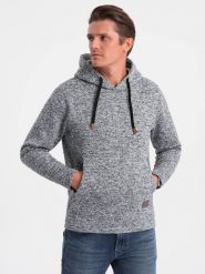 Bluza męska nierozpinana kangurka z kapturem - szary melanż V1 OM-SSNZ-0147 - XXL. Szare bluzy Ombre Clothing, l, bez wzorów, z kapturem. W wyprzedaży za 59.99 zł.