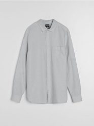 Bawełniana koszula z długim rękawem i kieszenią piersiową - szary. Szare koszule Sinsay, l, bez wzorów, z bawełny, bez kołnierzyka, bez ramiączek. Za 59.99 zł.