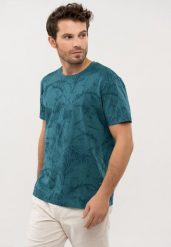 T-shirt z wakacyjnym motywem, Comfort Fit, T-EXOTIC. Niebieskie t-shirty Volcano, m, bez wzorów, z materiału, bez kołnierzyka, bez ramiączek. Za 69.99 zł.