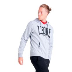 Męska bluza z kapturem zapinana na zamek i dużym, prostym logo. Szare bluzy LEONE 1947 APPAREL, m, bez wzorów, z bawełny, z kapturem. W wyprzedaży za 112.15 zł.