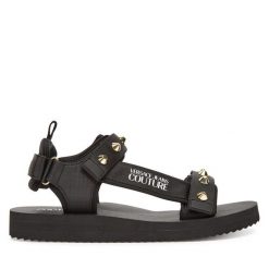 Sandały Versace Jeans Couture. Czarne sandały Versace Jeans Couture, z jeansu, bez zapięcia. Za 559.99 zł.
