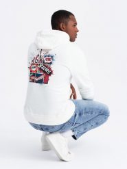 Bluza męska hoodie z nadrukiem na plecach - ecru V3 B1357 - XXL. Bluzy Ombre Clothing, m, bez wzorów, bez kaptura. W wyprzedaży za 29.99 zł.