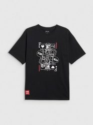 4F T-shirt loose z nadrukiem męski - czarny M. Czarne t-shirty 4F, m, bez wzorów, z bawełny, bez kołnierzyka, bez ramiączek. Za 79.99 zł.