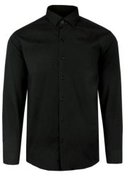 Elegancka Koszula Męska - VICTORIO - Slim - Czarna. Czarne koszule Victorio, m, bez wzorów, z bawełny, bez kołnierzyka, bez ramiączek. Za 145.00 zł.