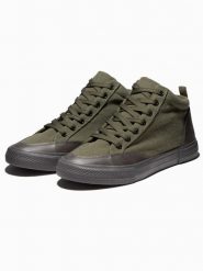 Buty męskie sneakersy - oliwkowe V5. Zielone buty sportowe casual Ombre Clothing, bez wzorów, z materiału, bez zapięcia. W wyprzedaży za 69.99 zł.