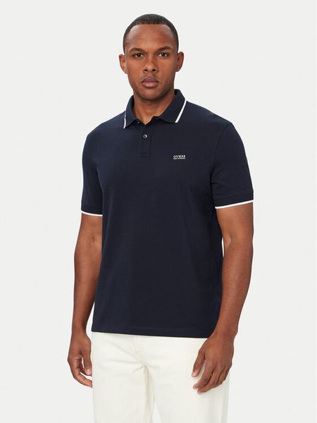 Guess Polo M6YP47 K4898 Granatowy Regular Fit. Niebieskie koszulki polo Guess, l, z aplikacjami, z bawełny, bez kołnierzyka, bez ramiączek. Za 344.99 zł.