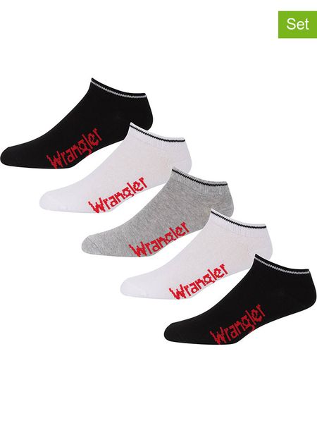 Wrangler Skarpety (5 par) "Tennent" w kolorze czarno-jasnoszaro-białym rozmiar: 38-42. Białe skarpety Wrangler, bez wzorów. Za 37.12 zł.