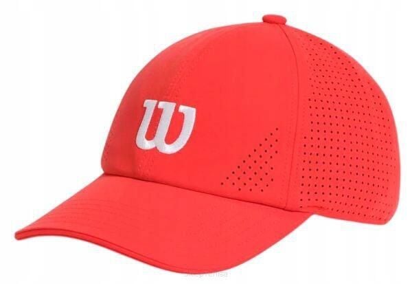 Czapka tenisowa Wilson Active Perforated Cap. Czerwone czapki z daszkiem Wilson, bez wzorów, z materiału. Za 145.00 zł.