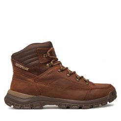 Trekkingi CATerpillar. Brązowe botki sznurowane CATerpillar, bez wzorów, bez zapięcia. Za 399.99 zł.