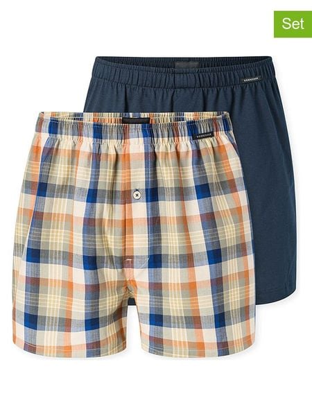 Schiesser Bokserki (2 pary) w kolorze granatowo-pomarańczowym rozmiar: XL. Niebieskie bokserki Schiesser, xl, bez wzorów, z bawełny. Za 79.59 zł.