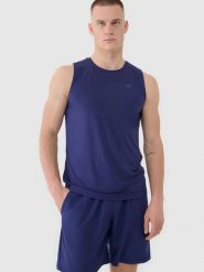 4F Tank top regular szybkoschnący męski - granatowy XXL. Niebieskie t-shirty 4F, m, bez wzorów, z dzianiny, bez kołnierzyka, bez ramiączek. W wyprzedaży za 49.99 zł.