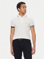 Tommy Hilfiger Polo Flag Cuff MW0MW38458 Biały Slim Fit. Białe koszulki polo Tommy Hilfiger, m, bez wzorów, z bawełny, bez kołnierzyka, bez ramiączek. Za 319.99 zł.