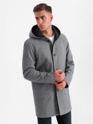 Melanżowy długi męski płaszcz z kapturem – beżowy V2 OM-COWC-0122 - XXL. Brązowe płaszcze Ombre Clothing, na zimę, l, bez wzorów, z materiału, eleganckie, z kapturem. Za 359.99 zł.