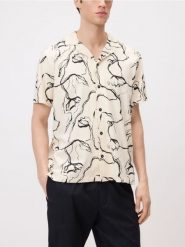 Wzorzysta koszula regular fit - złamana biel. Koszule Reserved, l, bez wzorów, z bawełny, bez kołnierzyka, bez ramiączek. Za 119.99 zł.