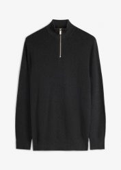 Bluza ze stójką z czystej bawełny. Niebieskie bluzy bonprix, m, bez wzorów, z bawełny, bez kaptura. Za 112.99 zł.