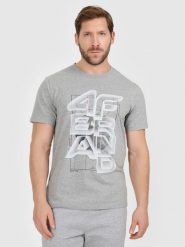 4F T-shirt regular z nadrukiem męski - szary M. Szare t-shirty 4F, m, bez wzorów, z bawełny, bez kołnierzyka, bez ramiączek. Za 69.99 zł.