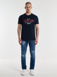 Koszulka męska bawełniana z nadrukiem granatowa Messeret 403. Niebieskie t-shirty BIG STAR, l, bez wzorów, z bawełny, bez kołnierzyka, bez ramiączek. W wyprzedaży za 79.99 zł.