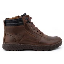 Olivier Buty zimowe męskie trzewiki skórzane 950MP brązowe. Brązowe botki sznurowane na zimę, bez wzorów, bez obcasa, bez zapięcia. Za 484.00 zł.