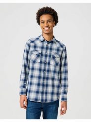 MĘSKA KOSZULA KRATA WRANGLER WESTERN SHIRT BLUE SHADOW 112357398. Niebieskie koszule Wrangler, m, bez wzorów, bez kołnierzyka, bez ramiączek. Za 129.99 zł.