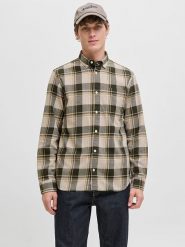 Jack & Jones Koszula w kolorze ciemnozielono-beżowym rozmiar: M. Brązowe koszule Jack & Jones, m, bez wzorów, z bawełny, bez kołnierzyka, bez ramiączek. Za 74.28 zł.