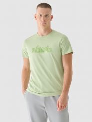 4F T-shirt regular z nadrukiem męski - oliwkowy S. Brązowe t-shirty 4F, m, bez wzorów, z bawełny, bez kołnierzyka, bez ramiączek. W wyprzedaży za 29.99 zł.