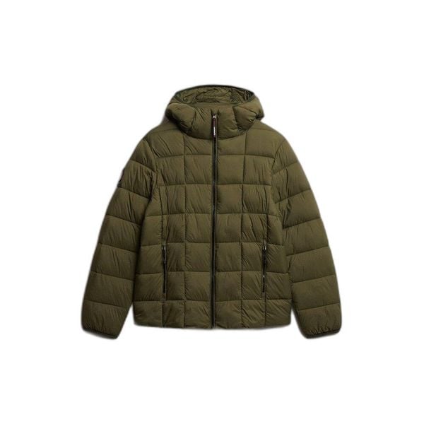 Kurtka puchowa Superdry Fuji Lite. Brązowe kurtki Superdry, l, bez wzorów, z materiału, z kapturem. Za 386.50 zł.