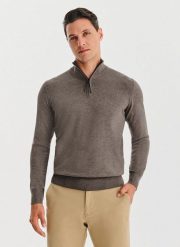 PAKO LORENTE – Brązowy sweter z rozpinaną stójką. Brązowe swetry nierozpinane Pako Lorente, na jesień, m, bez wzorów, z poliesteru, bez kołnierzyka, bez ramiączek. Za 199.99 zł.