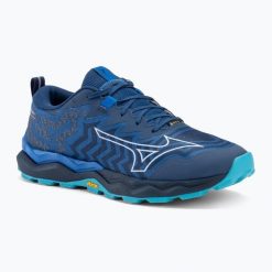 Buty do biegania męskie Mizuno Wave Daichi 8 GTX. Niebieskie buty do biegania Mizuno, bez wzorów, bez zapięcia, do biegania, mizuno wave. Za 749.99 zł.
