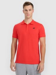 4F Koszulka polo regular męska - czerwona XL. Czerwone koszulki polo 4F, m, bez wzorów, z bawełny, bez kołnierzyka, bez ramiączek. Za 89.99 zł.
