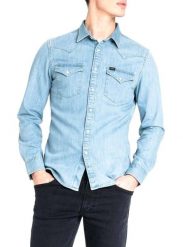 LEE WESTERN SHIRT MĘSKA KOSZULA JEANSOWA Z DŁUGIM RĘKAWEM LOGO HEATHER BLUE L643PLLI 112115421. Brązowe koszule Lee, l, bez wzorów, z jeansu, bez kołnierzyka, bez ramiączek. Za 219.99 zł.