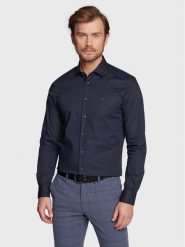 Tommy Hilfiger Koszula MW0MW25040 Granatowy Slim Fit. Niebieskie koszule Tommy Hilfiger, m, bez wzorów, z bawełny, bez kołnierzyka, bez ramiączek. Za 279.99 zł.