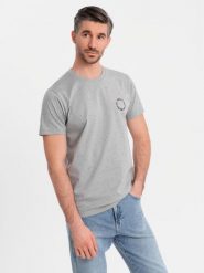T-shirt męski bawełniany z nadrukiem i okrągłym dekoltem – jasnoszary V8 OM-TSFP-0186 - XXL. Szare t-shirty Ombre Clothing, l, bez wzorów, z bawełny, bez kołnierzyka, bez ramiączek. Za 65.99 zł.