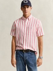 Gant Męska koszula z krótkim rękawem z lnu Mężczyźni Regular Fit Bawełna różowy, XXL. Czerwone koszule GANT, na lato, m, bez wzorów, z bawełny, bez kołnierzyka, bez ramiączek. Za 549.95 zł.