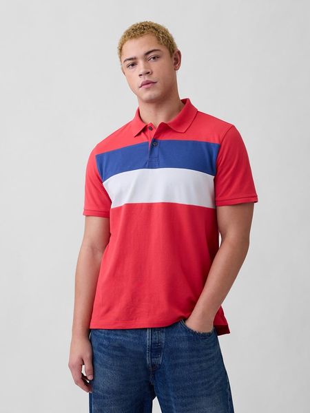 GAP Koszulka polo w kolorze czerwono-niebieskim rozmiar: XL. Czerwone koszulki polo GAP, xl, bez wzorów, bez kołnierzyka, bez ramiączek. Za 44.19 zł.