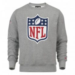 Bluza z logo NFL z kołnierzem typu crew neck. Szare bluzy New Era, m, bez wzorów, bez kaptura. W wyprzedaży za 226.30 zł.