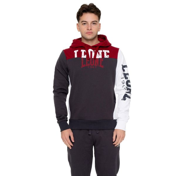 Herren-Winter-Kapuzenpullover zum Überziehen mit Large Leone 1947 Color Block. Szare bluzy LEONE 1947 APPAREL, bez wzorów, z bawełny, bez kaptura. W wyprzedaży za 206.29 zł.