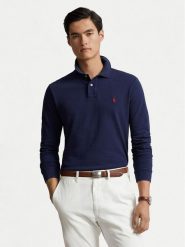 Polo Ralph Lauren Polo 710680790046 Granatowy Custom Slim Fit. Niebieskie koszulki polo sportowe Polo Ralph Lauren, m, bez wzorów, z bawełny, bez kołnierzyka, bez ramiączek. Za 379.99 zł.