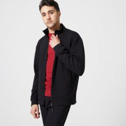 Bluza na zamek męska Domyos Gym & Pilates Crew 500. Czarne bluzy DOMYOS, m, bez wzorów, z bawełny, bez kaptura. W wyprzedaży za 79.99 zł.