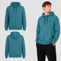BLUZA MĘSKA DRESOWA 4F Z KAPTUREM ROZPINANA SPORTOWA KOLOR ZIELONY. Zielone bluzy z kapturem 4F, l, bez wzorów, z bawełny, z kapturem. Za 109.00 zł.