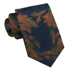 Klasyczny, Męski Krawat - Szeroki - Chattier - Granat w Pomarańczowo Zielony Wzór. Niebieskie krawaty i muchy Chattier, bez wzorów, z tkaniny. Za 49.00 zł.