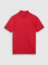 4F Koszulka polo regular męska - czerwona XL. Czerwone koszulki polo 4F, m, bez wzorów, z bawełny, bez kołnierzyka, bez ramiączek. W wyprzedaży za 49.99 zł.