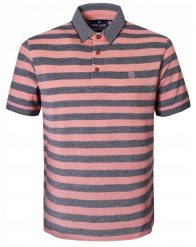 Bawełniana, Męska Koszulka Polo - Pako Jeans - Łososiowe Pasy. Szare koszulki polo Pako Jeans, l, bez wzorów, z bawełny, bez kołnierzyka, bez ramiączek. Za 129.00 zł.